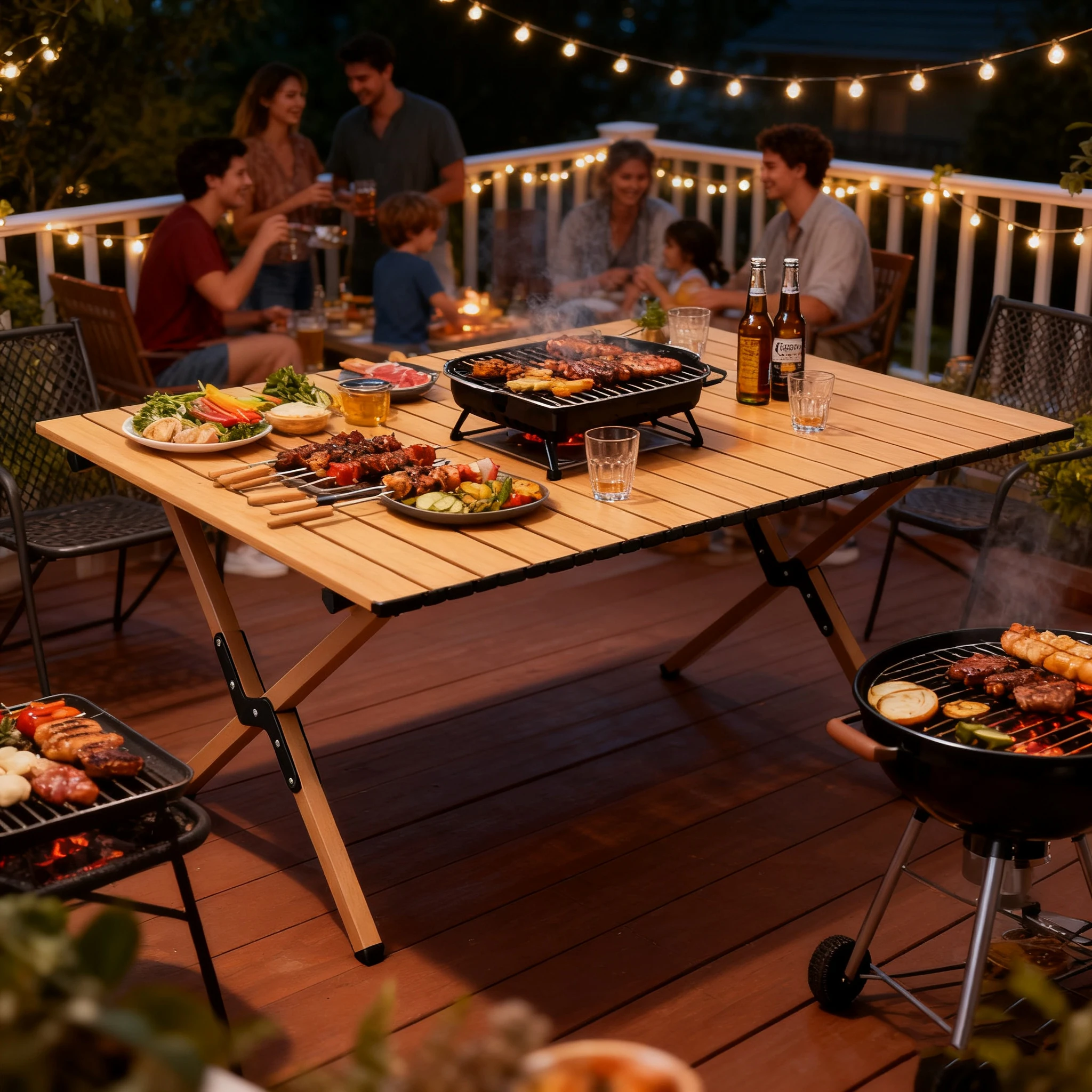 #Portable roll-up outdoor dining table Lightweight folding patio dining table, suitable for garden picnics and camping