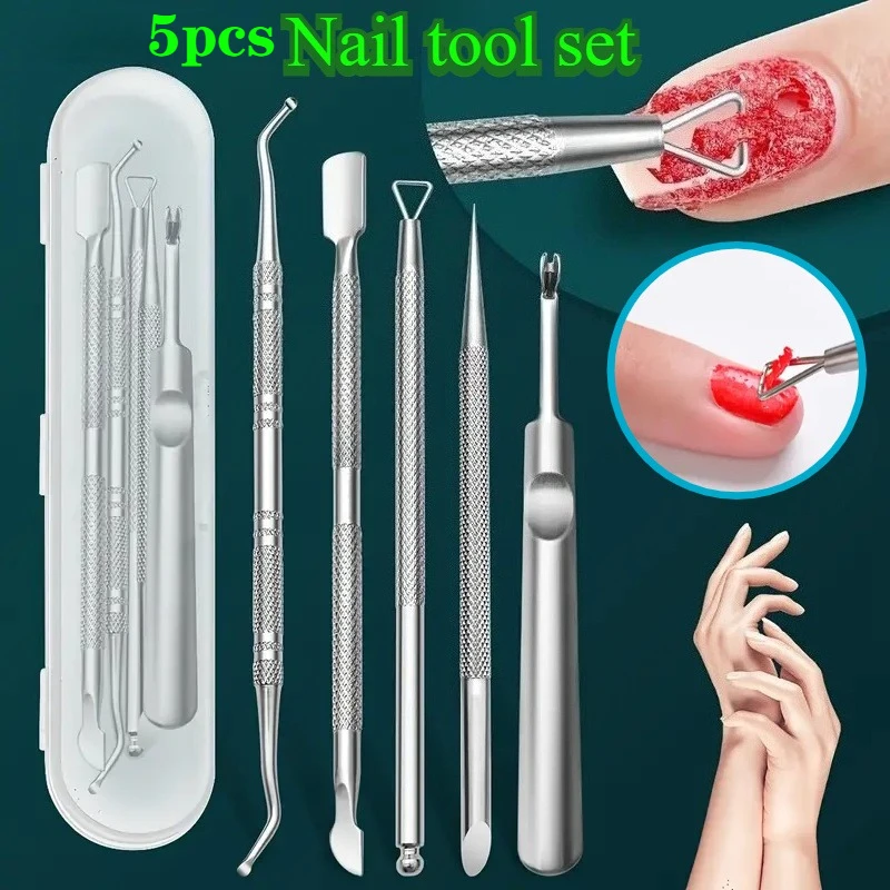مجموعة أدوات إزالة طلاء الأظافر من الفولاذ المقاوم للصدأ 5/6 قطع، مجموعة أدوات مكشطة جل مانيكير وباديكير، مناسبة لأظافر الأصابع وأظافر أصابع القدم #2