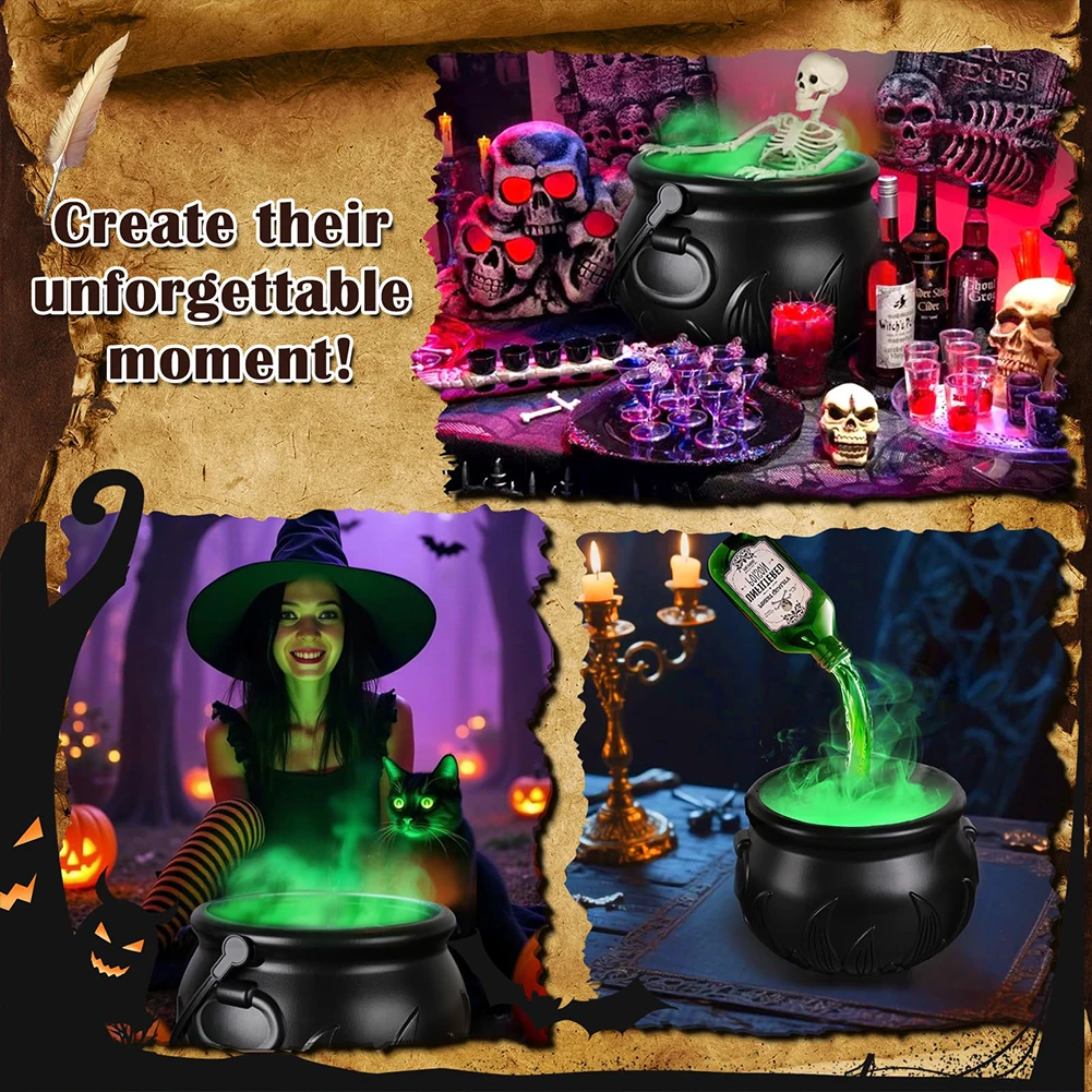 Halloween Decorations Indoor Black Plastic Witches Bowl W/ Skeleton Shower Cap Cauldron Halloween Decor for Home Mantle Kicthen