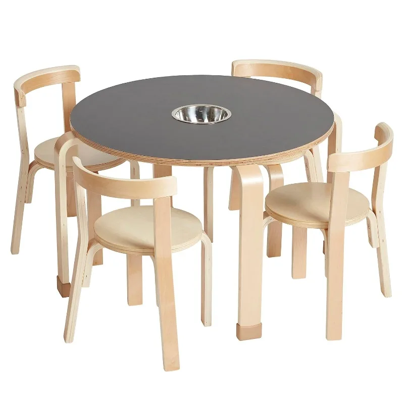 Bentwood Chalkboard Table and Chair Set, Kids Furniture, Natural, 5-Piece