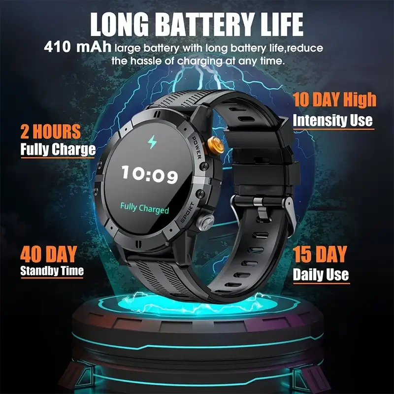 

LEADOYS MenSmart Watch 410mAh SuperCapacity Battery 1.52-inch Display Bluetooth Call IP68 Waterproof with Compass Sport Features