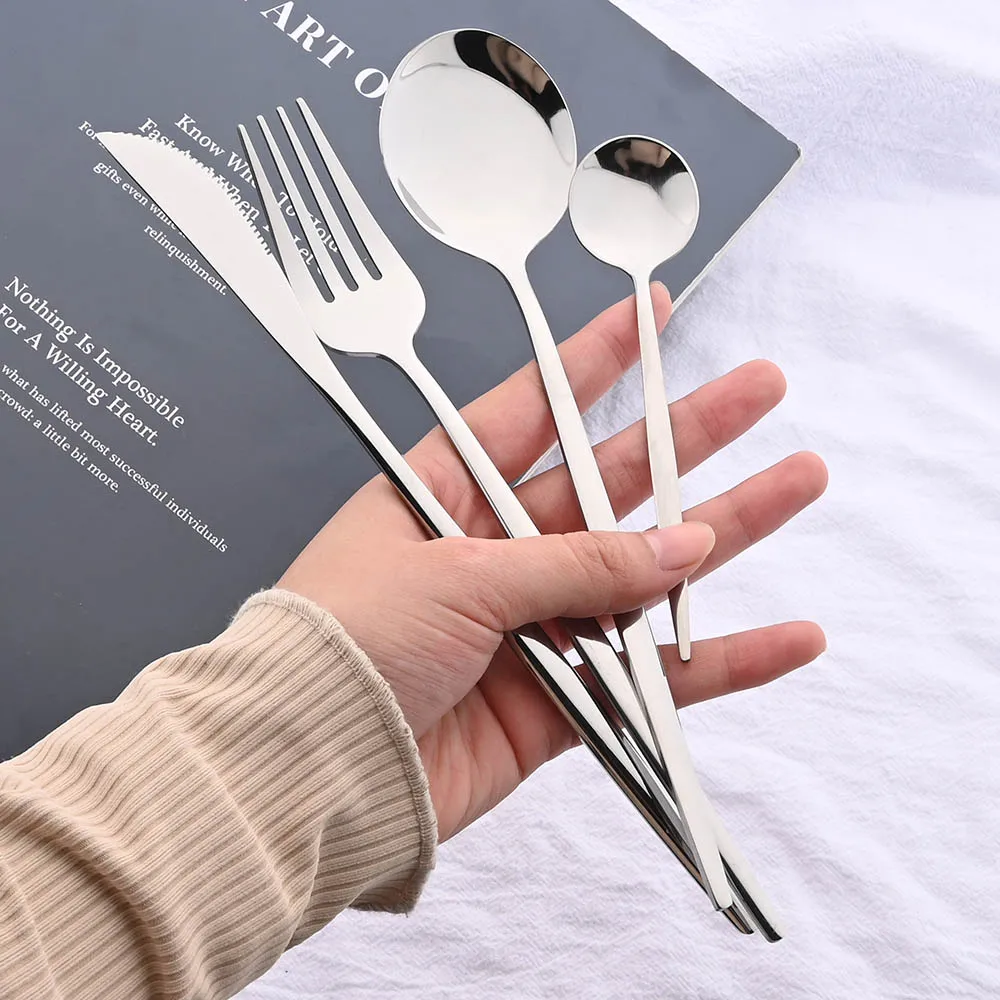 Silver Stainless Steel Cutlery Set 16/24/32Pcs Dinnerware Knife Fork Spoon Tableware Home Kitchen Flatware For Dinner Coffee