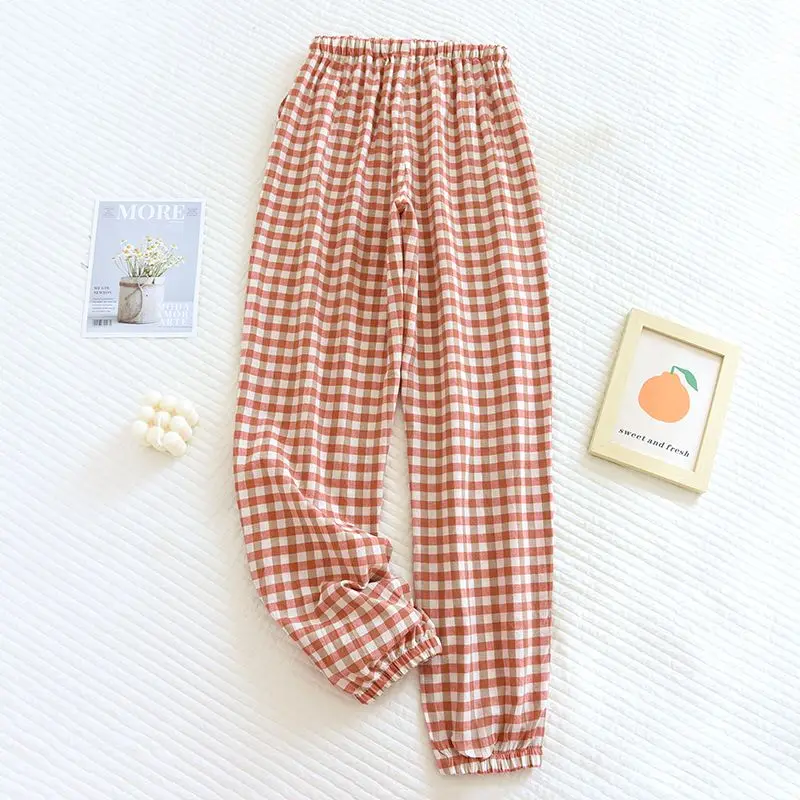 Plaid Pajama Pants Couple Cotton Household Pants Spring Summer Thin High-grade Loose Men Women Home Pants Sleepwear Lounge Wear
