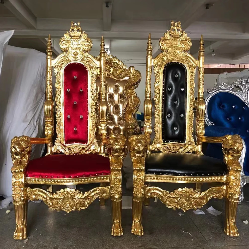 2pcs King Throne Chair High Back Royal Luxury Chair For Groom And Bride High Grade Hotel Furniture Throne Chair