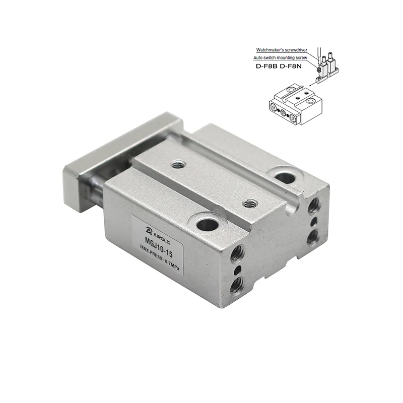 MGJ6 10mm Bore Miniature Pneumatic Cylinder Triple Rod Dual Guide Rail 3 Axis Compact Air Cylinder MGJ6-10 MGJ10-20 MGJ6-15