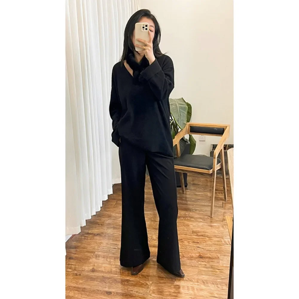 High-waisted High Micro-lapel Casual Pants Black Suit Pants Minimalist Structured Line Splicing Suit Pants