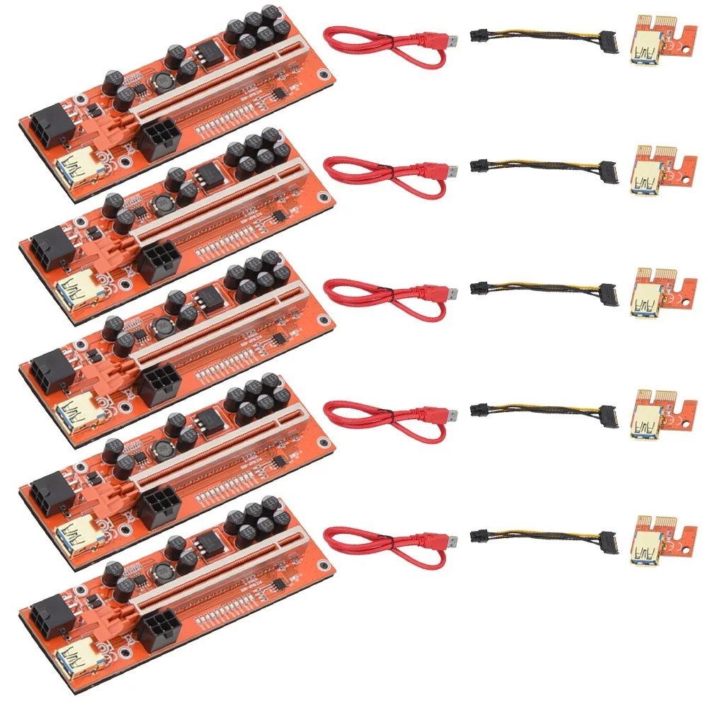 

5 Set VER 010X PCI-E 1X to 16X Graphics Riser Card with 10 Solid Capacitors/LED Light Riser Card for Bitcoin Mining