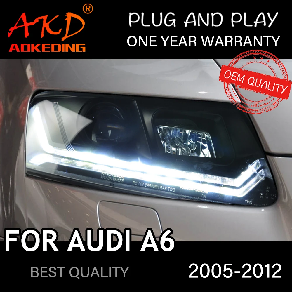 Headlight For AUDI A6 2005-2011 Car автомобильные товары LED DRL Hella 5 Xenon Lens Hid H7 Car AUDI A6 Accessories