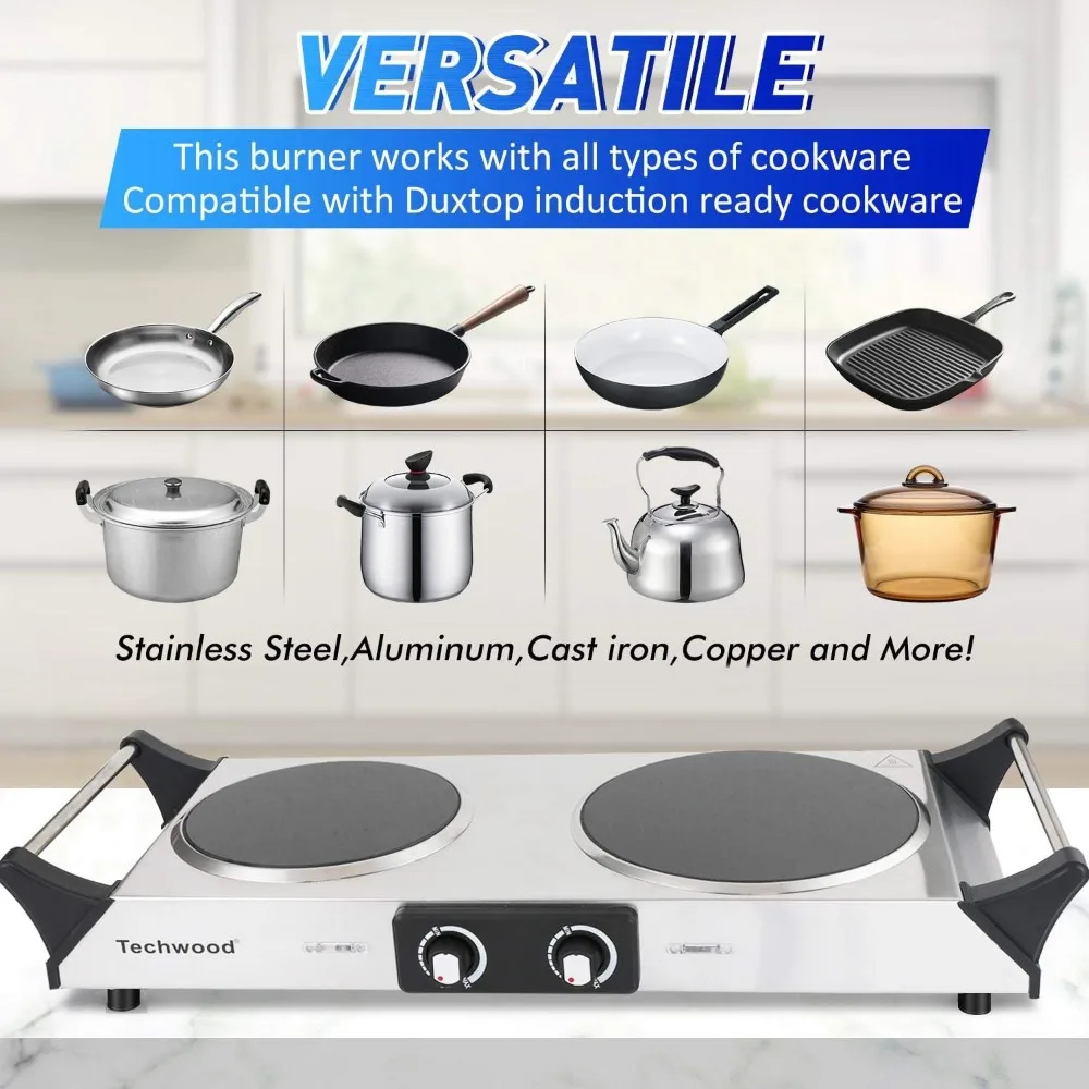 Electric Stove, Double Infrared Ceramic Hot Plate for Cooking, Two Control Cooktop Burner, Portable Anti-scald