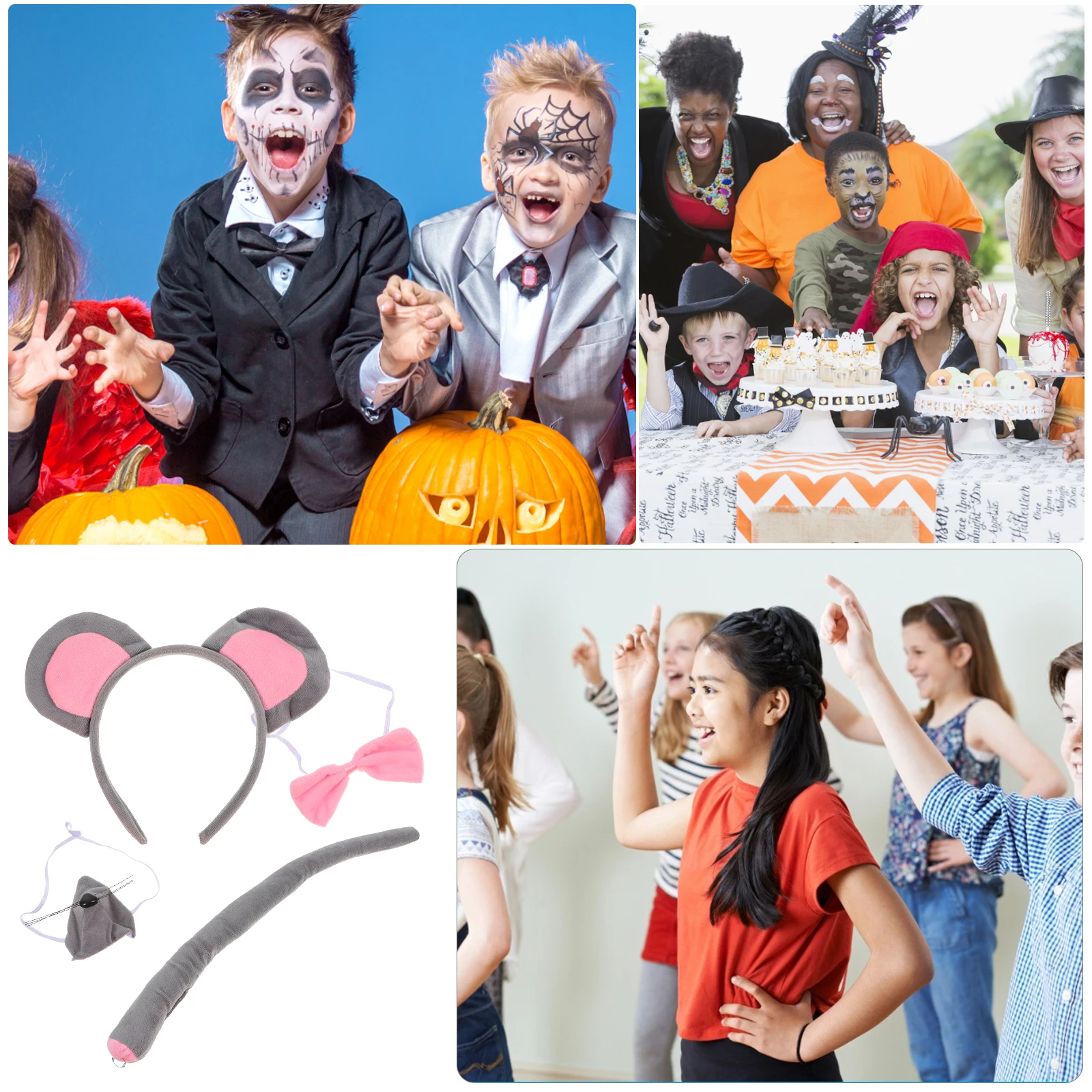 

1 Set Mouse Costume Kit With Ears Headband Gray Gloves Mouse Party Accessories Gray Mouse Dress Up