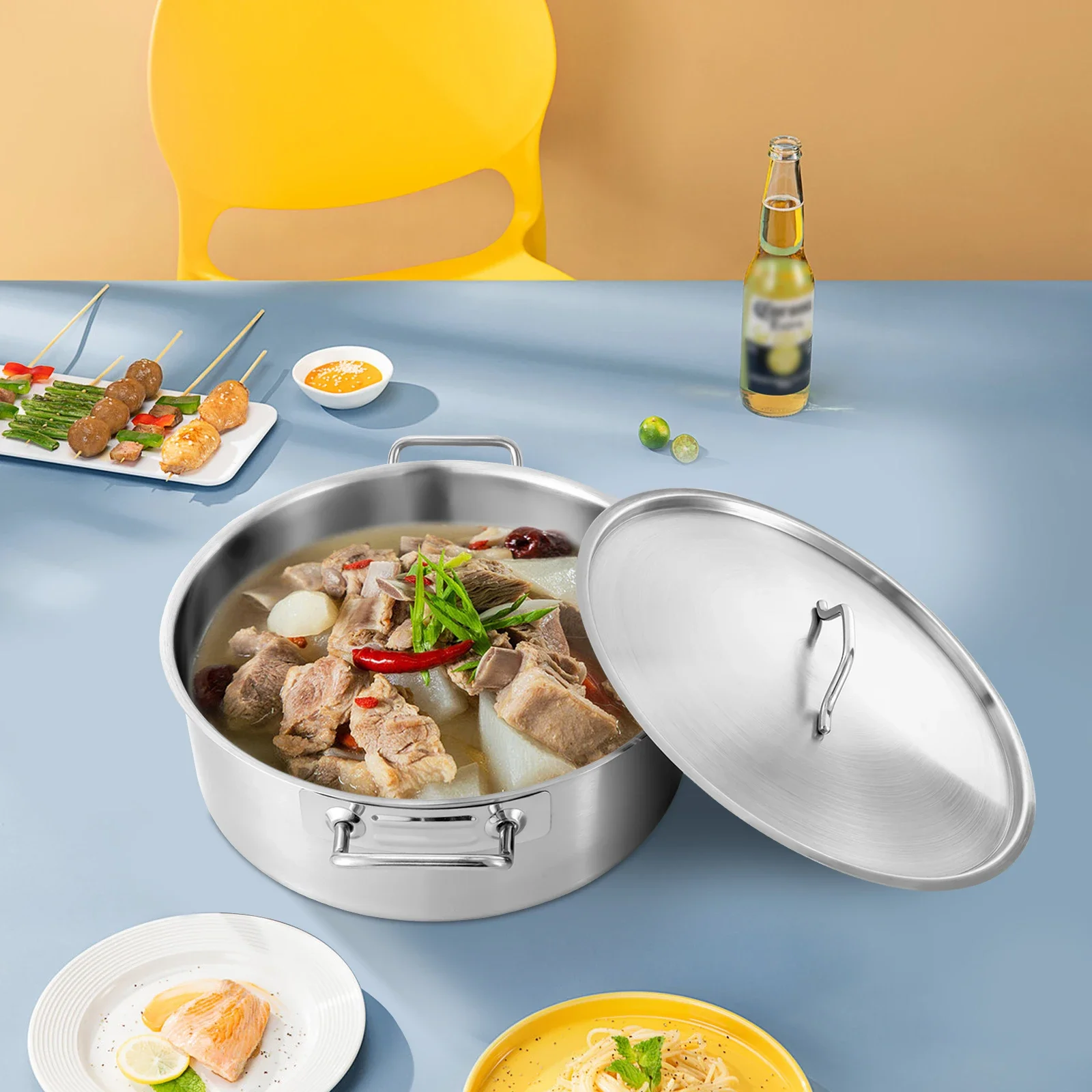 

11qt кастрюля из нержавеющей стали, большая кухонная посуда для супа со стеклянной крышкой, для газовых/электрических/стеклянных/керамических печей и т. д.