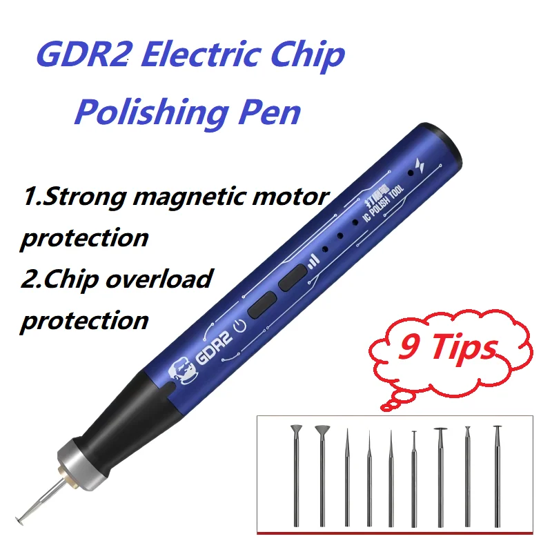 

MECHANIC GDR2 Electric Polishing Pen for Mobile Phone Repair PCB IC Chip CPU Drilling Cutting Engraving with 9 Grinding Heads