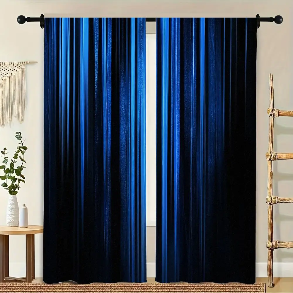 

2Pcs Curtain Blue Vertical Streaks On Dark Background Window Drapes For Bedroom Living Room Decoration Window Treatment.