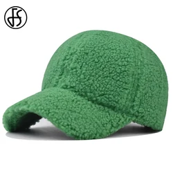FS Green Beige Lambswool Baseball Caps For Men Warm Plush Winter Women Hats Windproof Outdoor Sports Golf Cap Gorras Para Mujer