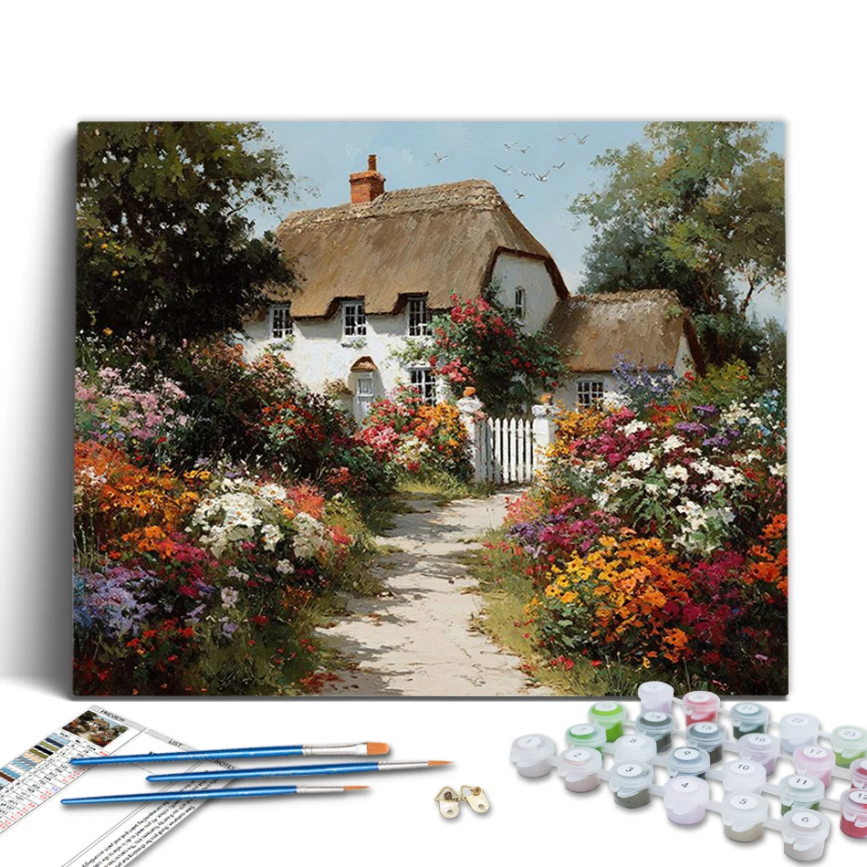 

RUOPOTY Paint By Numbers Drawing On Canvas Kit Landscape Small town scenery green nature Artwork Paintings On Number Room Decor