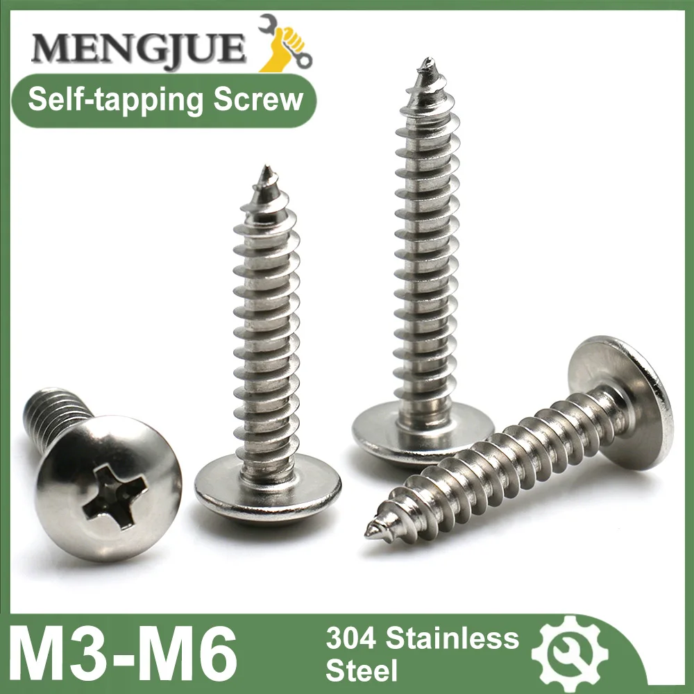 304 Stainless Steel Phillips Truss Head Self Tapping Screws Mushroom Head Wood Screw M3-M6