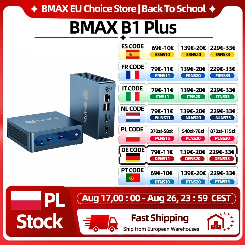 BMAX B1 Plus Windows 11 PC Intel J3355 6GB RAM 128GB ROM HDMI USB Wi-Fi Unterstützt 4K@60Hz Intel HD Graphics 500 Mini-PC