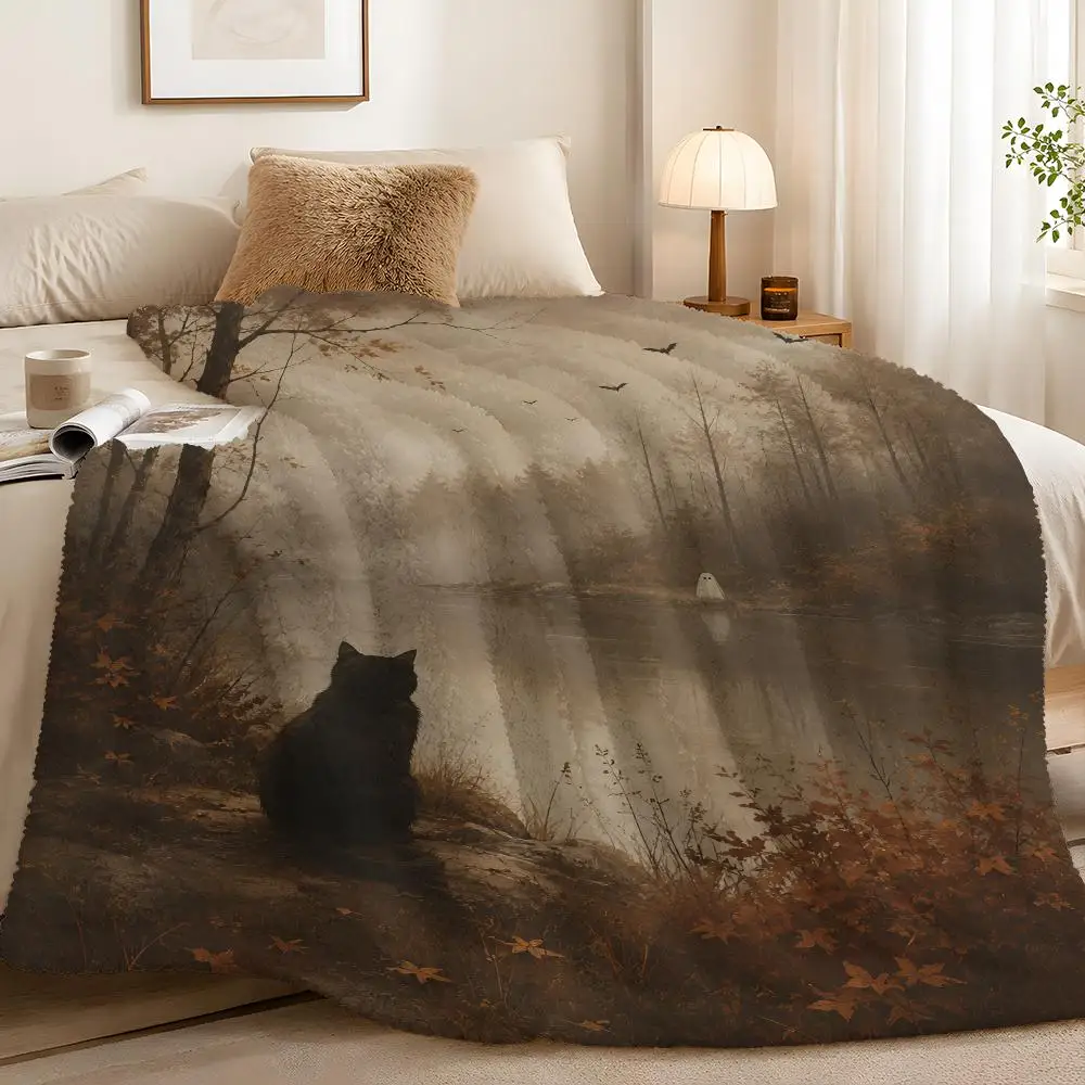 Vintage Autumn Halloween Ghost Clean Finish Flannel 240 GSM Flannel Bedside Soft Soft Touch Eye Catching Throw