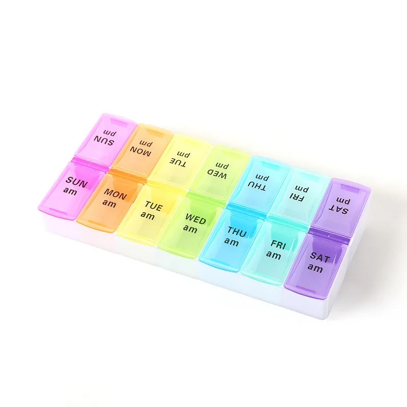 Weekly Pill Case Box Organizer 7 Days 2 Times A Day 14 Grids Portable Pills Container Storage Drug Vitamins Medicine Fish Oils