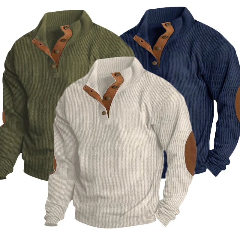 

Новый мужской вельветовый свитер, осенний повседневный рабочий пуловер, легкие толстовки с длинными рукавами и воротником-стойкой, ветрозащитный классический топ