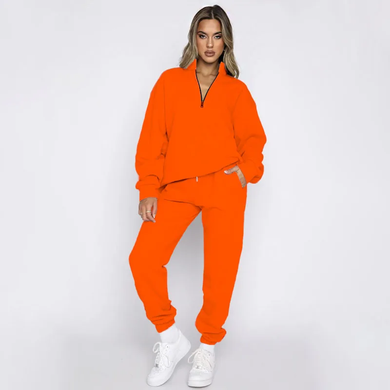 Sports Suit V-neck Zipper Long-sleeved Autumn Winter Pullover Sweatshirt Trousers 2-piece Set Conjuntos Femininos Elegantes 2025