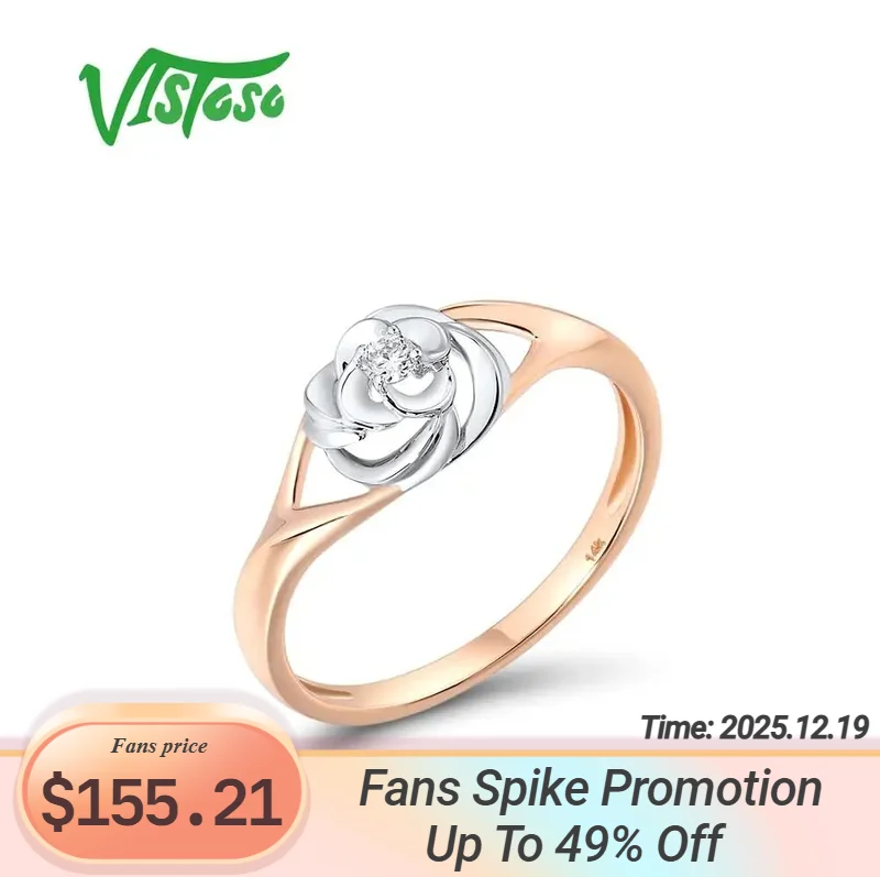 

VISTOSO Pure 14K 585 Two-Tone Gold Ring For Women Sparkling Diamond Elegant Flower Anniversary Wedding Trendy Gift Fine Jewelry