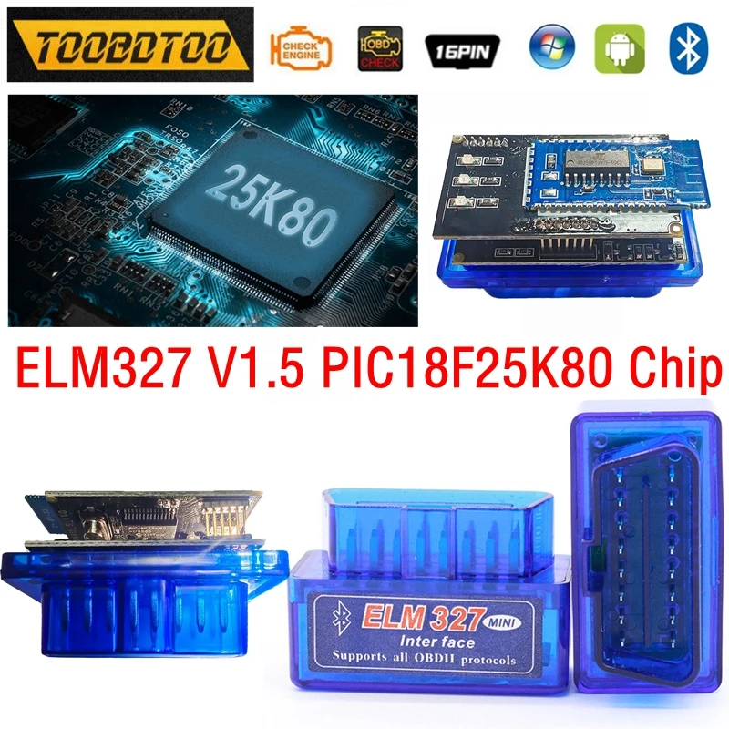 

Автоматический считыватель кодов Super Hardware V1.5 Чип PIC18F25K80 ELM327 Bluetooth5.1 MINI ELM 327 работает Android/iOS Двойная печатная плата