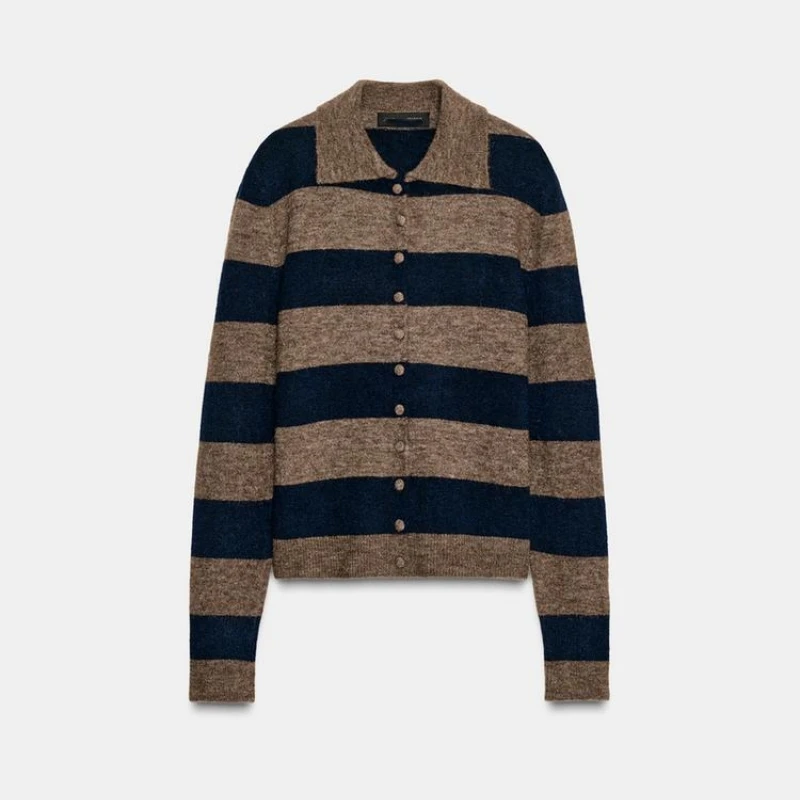 

Женский вязаный кардиган-свитер на пуговицах в полоску, модный универсальный, для весны, осени и зимы