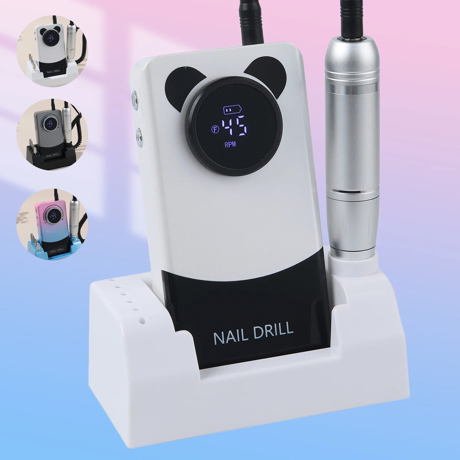 New 45000RPM Rechargeable Electric Portable Nail Drill Machine Nail Sander File with Stand Kit For Manicure Salon Tool