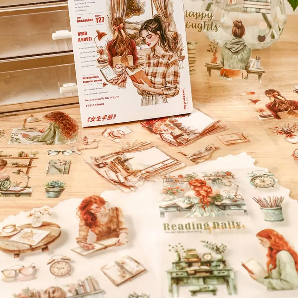 20 Sheets Girls Life Theme Stickers Have a Good Day DIY Collage Decorative Girls Handbook PET Waterproof Sticker Book