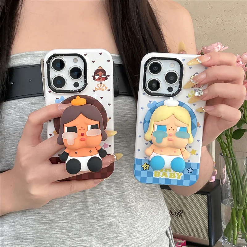 Casing Ponsel Magnetik Motif Kotak-kotak Lucu Korea untuk iPhone 16 Pro 15 14 Pro Max dengan Penyangga untuk Magsafe