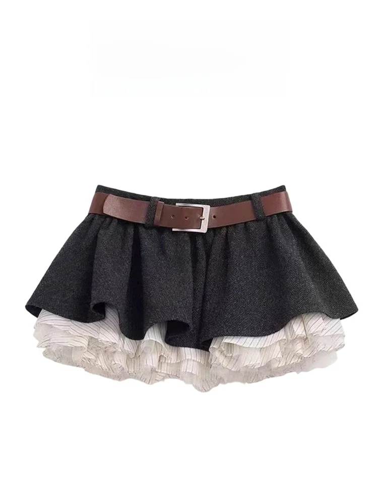 

Юбка-полусолнце Parkyeon Cute Layered Cake с высокой талией, короткая, с сетчатыми вставками, визуально удлиняющая силуэт, для высоких женщин, повседневный стиль