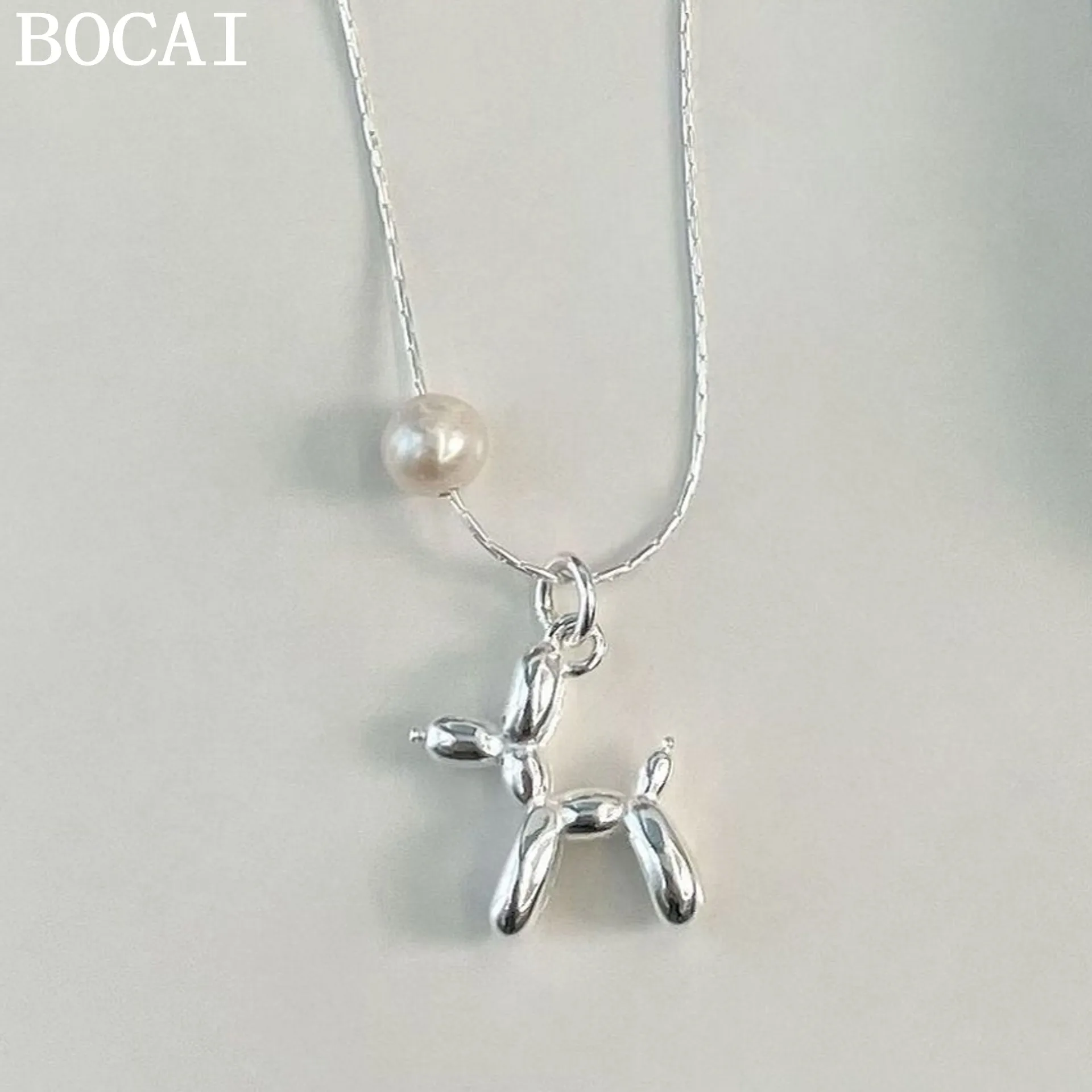 BOCAI S925 Silver Simple Style Pearl Dog Necklace Women's Gift
