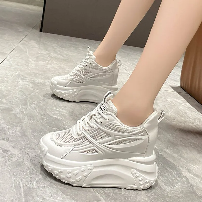 النساء الخريف في الهواء الطلق المشي أحذية رياضية عارضة الأزياء الرياضية منصة أحذية مفلكنة امرأة بيضاء الشقق السيدات التنس المدربين #6