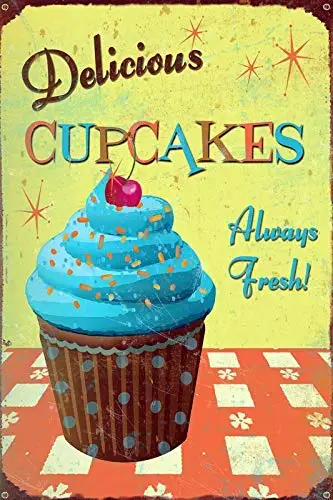 

Vintage Metal Tin Sign Fresh Cupcakes Home Bar Kitchen Wall Decor Hanging Signs 12X8Inch