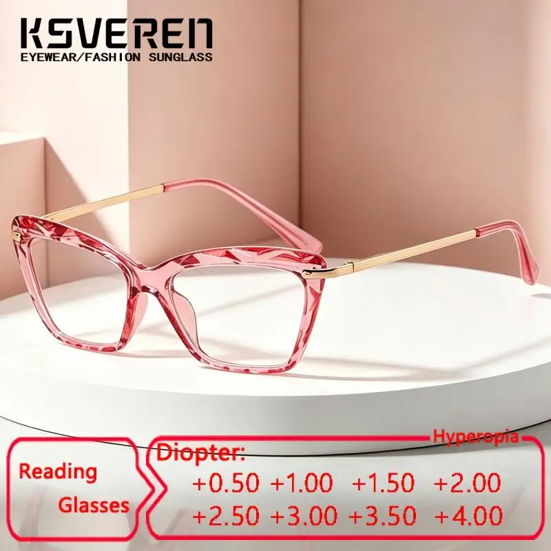 Multi Faceted Crystal Cat Eye Clear Anti Blue Light Reading Glasses Women Trendy Prescription Optical Eyeglasses +1.0 To +4.0