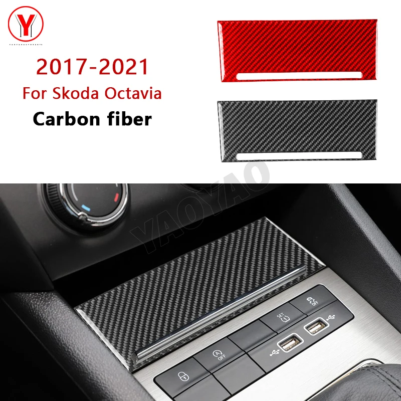 

Carbon Fiber Central Control Storage Panel Cover Car Accessories Interior Stickers For Skoda Octavia 2017 2018 2019 2020 2021