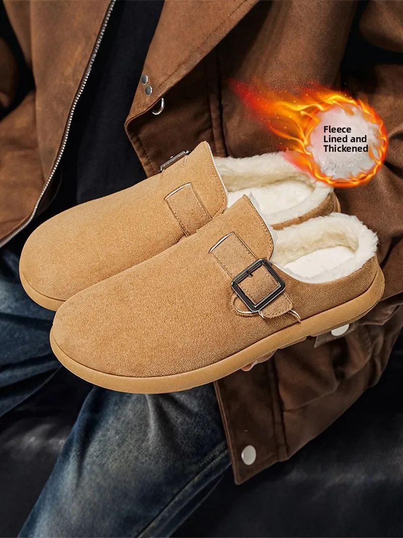 

Men's Winter Thickened Fleece Lined Half Slippers Non Slip Indoor Outdoor Casual Slip on Slippers Warm Cozy Cotton Mules