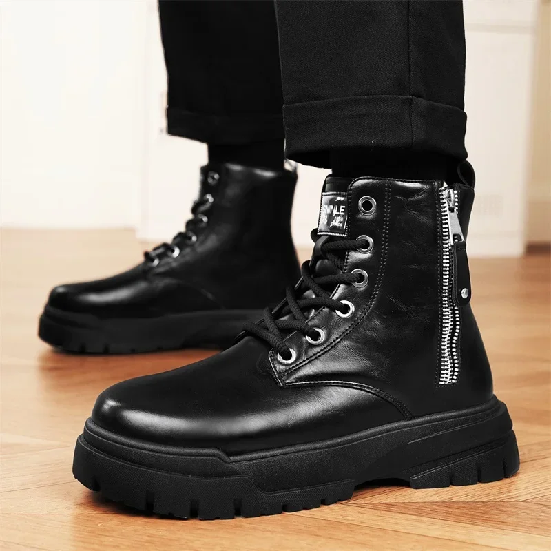 الرجال أحذية عالية الجودة موضة الأحذية الجلدية غير رسمية الدانتيل يصل حذاء من الجلد دراجة نارية منصة التمهيد Zapatillas Hombre أحذية رياضية رجالية #5