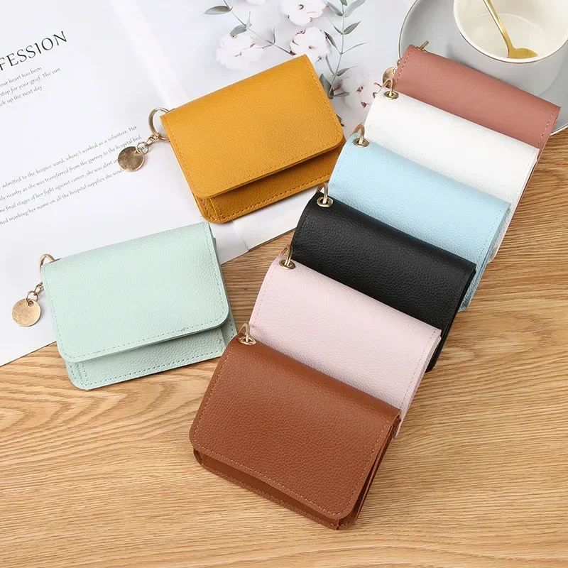 Fashion Genuine Leather Women's Small Wallet Multi Color Blocking Short Card Holder INS Style Japan Korea Zipper Coin Purse