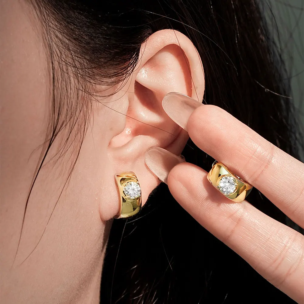 Lnkry Round 5MM Moissanite Earring With Certificate 14k Gold-Filled Wide Chunky Hoop Earrings for Women Vintage Jewelry Gift