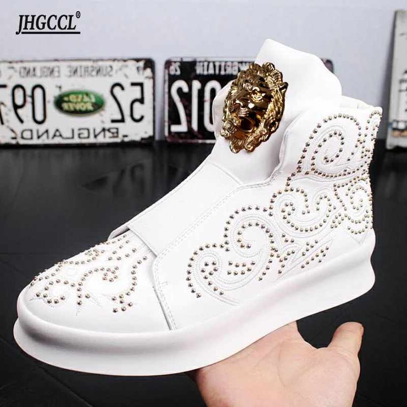 Luxury Designer Fashion Rivets Trend Men's shoes FI at casual shoes Platform ankle boot sneakers  Zapatos Hombre A26