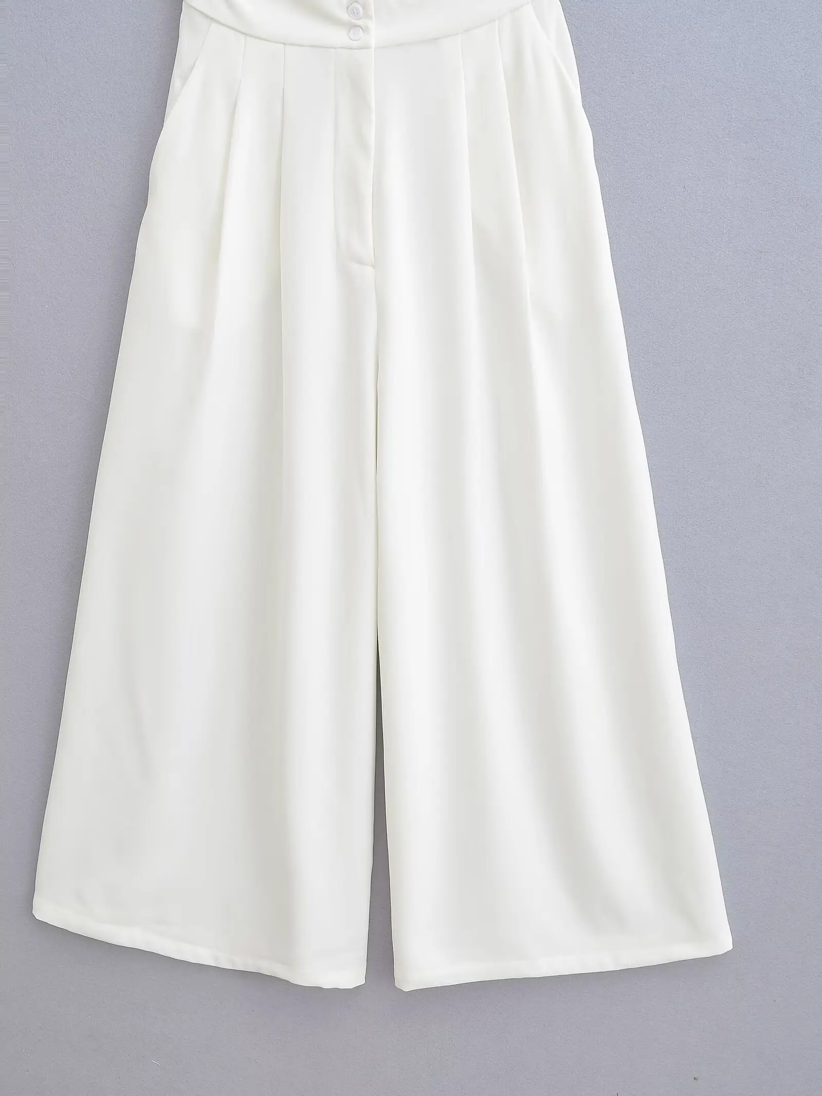 2024 neue Frau Solide Anzüge Spitze Up V-ausschnitt Tank Top + Hohe Taille Taschen Wilden Casual Streetwear Weibliche Breite Bein lange Hose