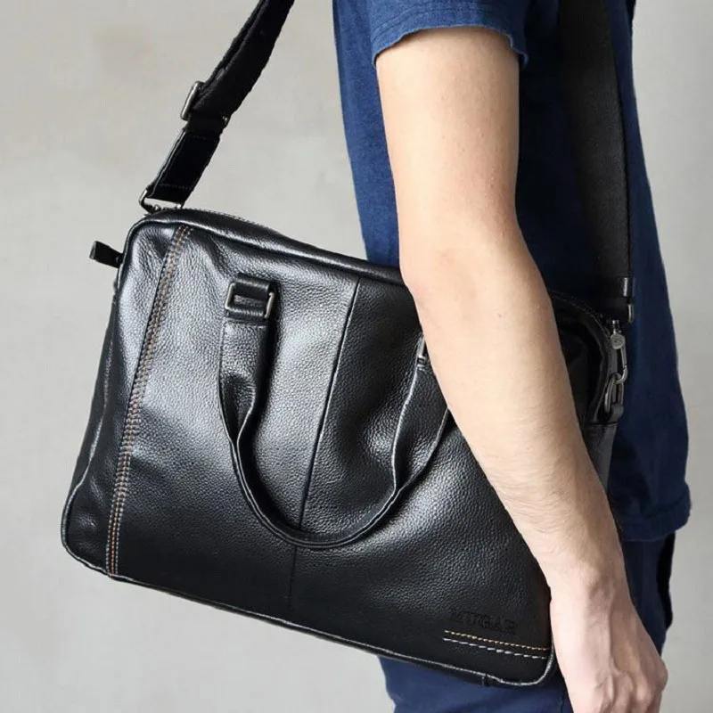 Cowhide Shoulder Bag for Men Daily Commuting Trip Crossbody Computer 100% Genuine Leather Men's Business Handbag
