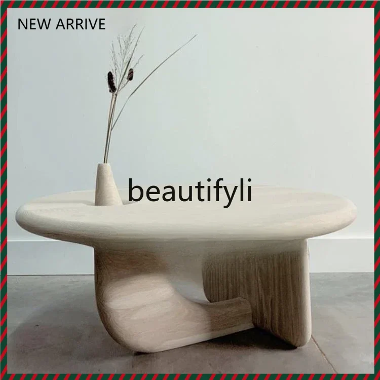 

French antique creative solid wood coffee table household retro round high-end art coffee table G1218