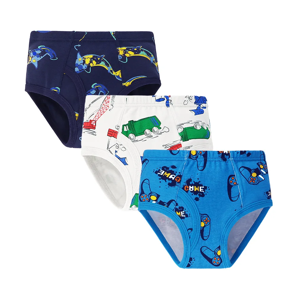 

Boys' Cotton Breathable Antibacterial Dinosaur Truck Cartoon Printed Briefs For Children