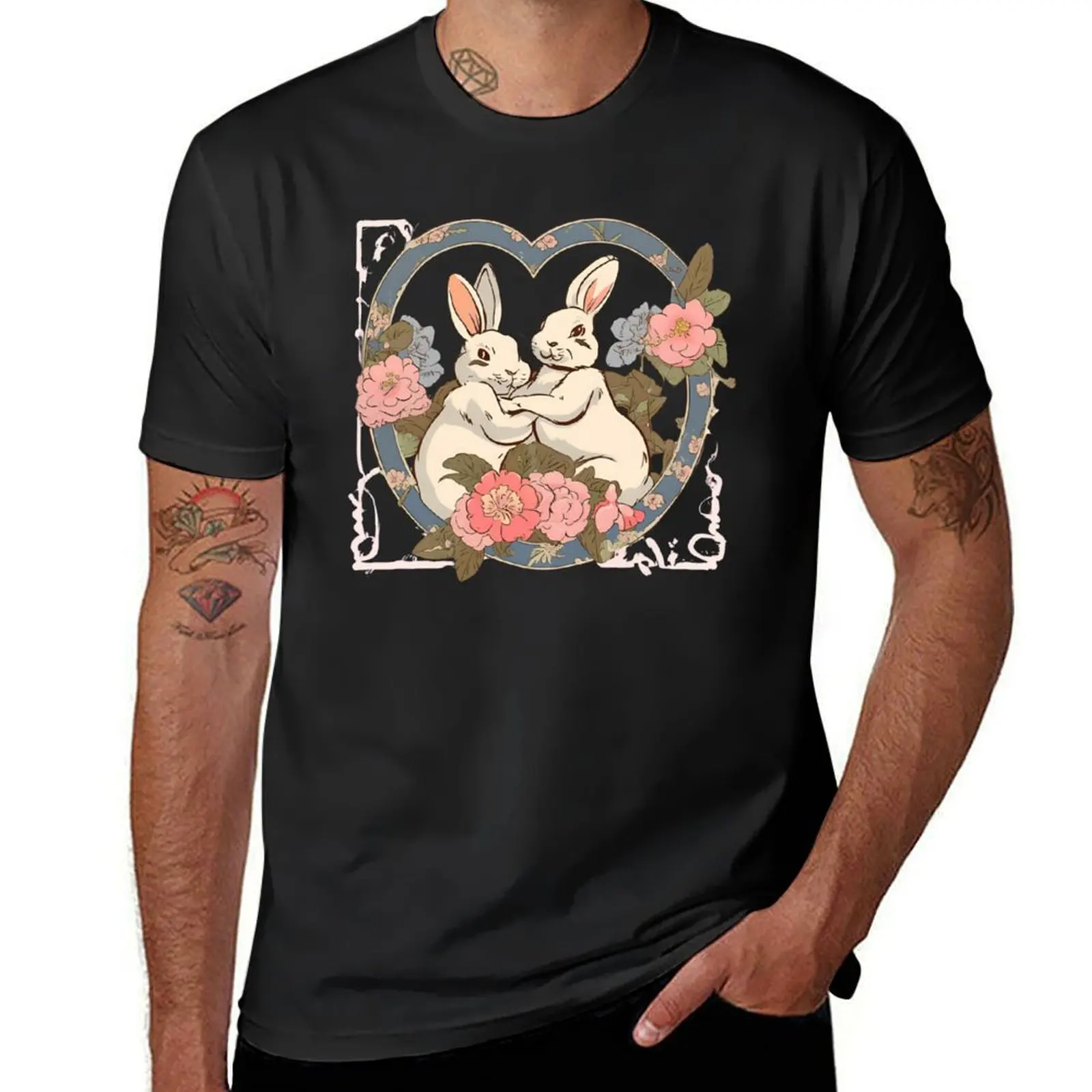 Vintage Rabbit Bunny Playing Fight Lovely Bunnies Lover T-Shirt customs summer clothes men clothes