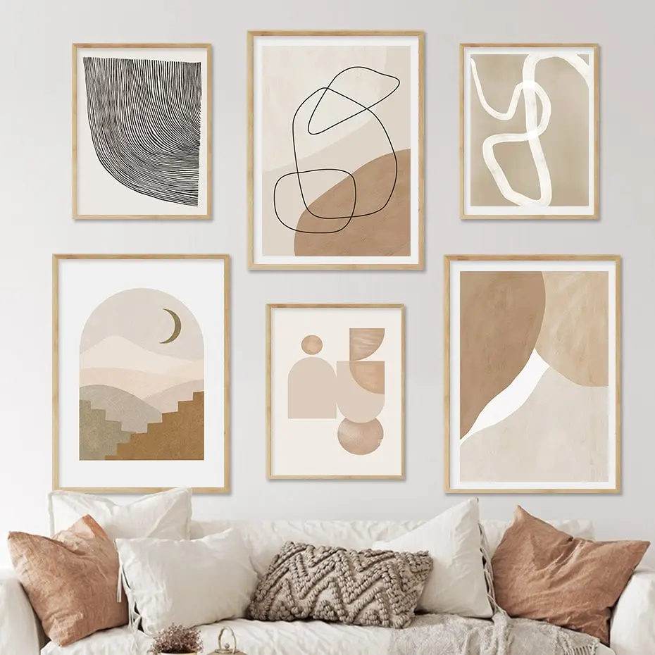 2026 Abstract Boho Beige Blush Geometric Wall Art Poster  Minimalist Canvas Paintings for Living Room Home Decor