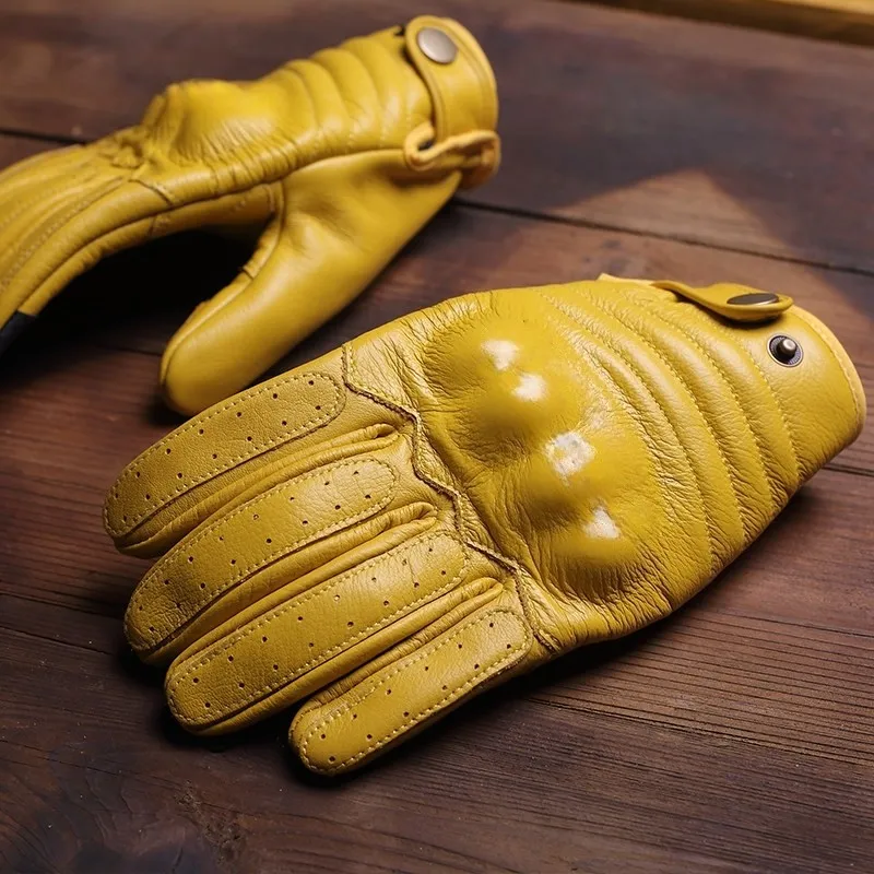 

Motorcycle anti slip retro cowhide gloves unisex leather riding gloves for men women open finger driving gloves durable