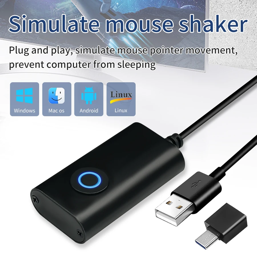 

Virtual Mouse Jiggler 2 in 1 USB Type C Auto Movement Mouse Mover Anti-Sleep for PC Desktop Keep Computer Active Prevent Lock